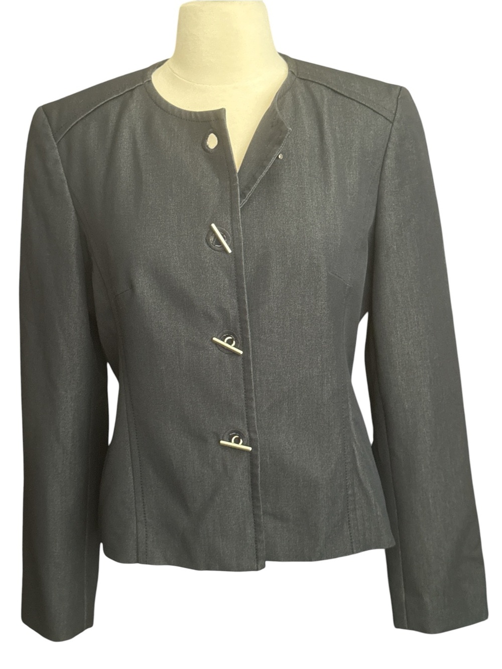 Larry Levine Denim Blue Tailored Toggle Jacket Size 6